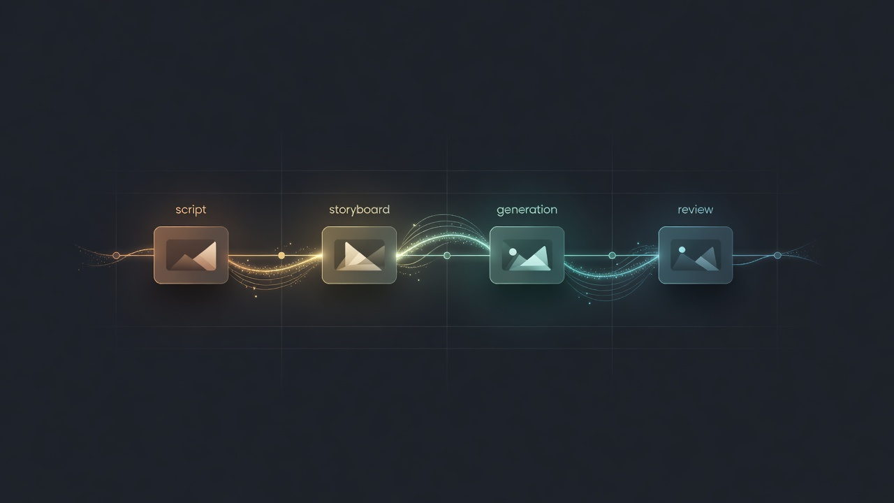 Generation handoff timeline connecting episode context to delivery steps.